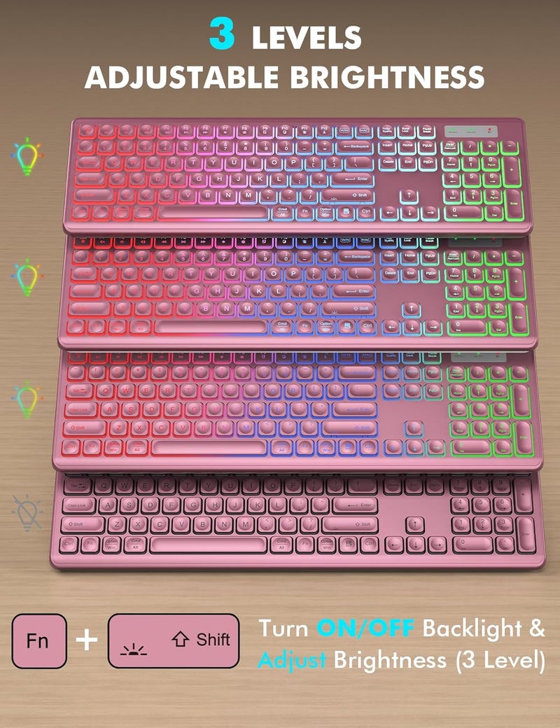 Trueque Wireless Keyboard and Mouse Combo, RGB Backlit, Rechargeable & Light Up Letters, Full-Size, Soft Typing, Sleep Mode, 2.4GHz Quiet Keyboard Set for Mac, Windows, Laptop, PC, (Wine Red) - Image 2